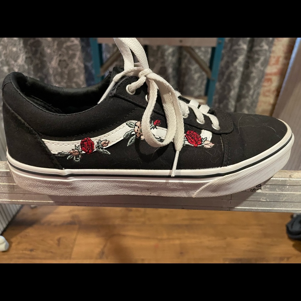 Vans Size 6 black with red roses